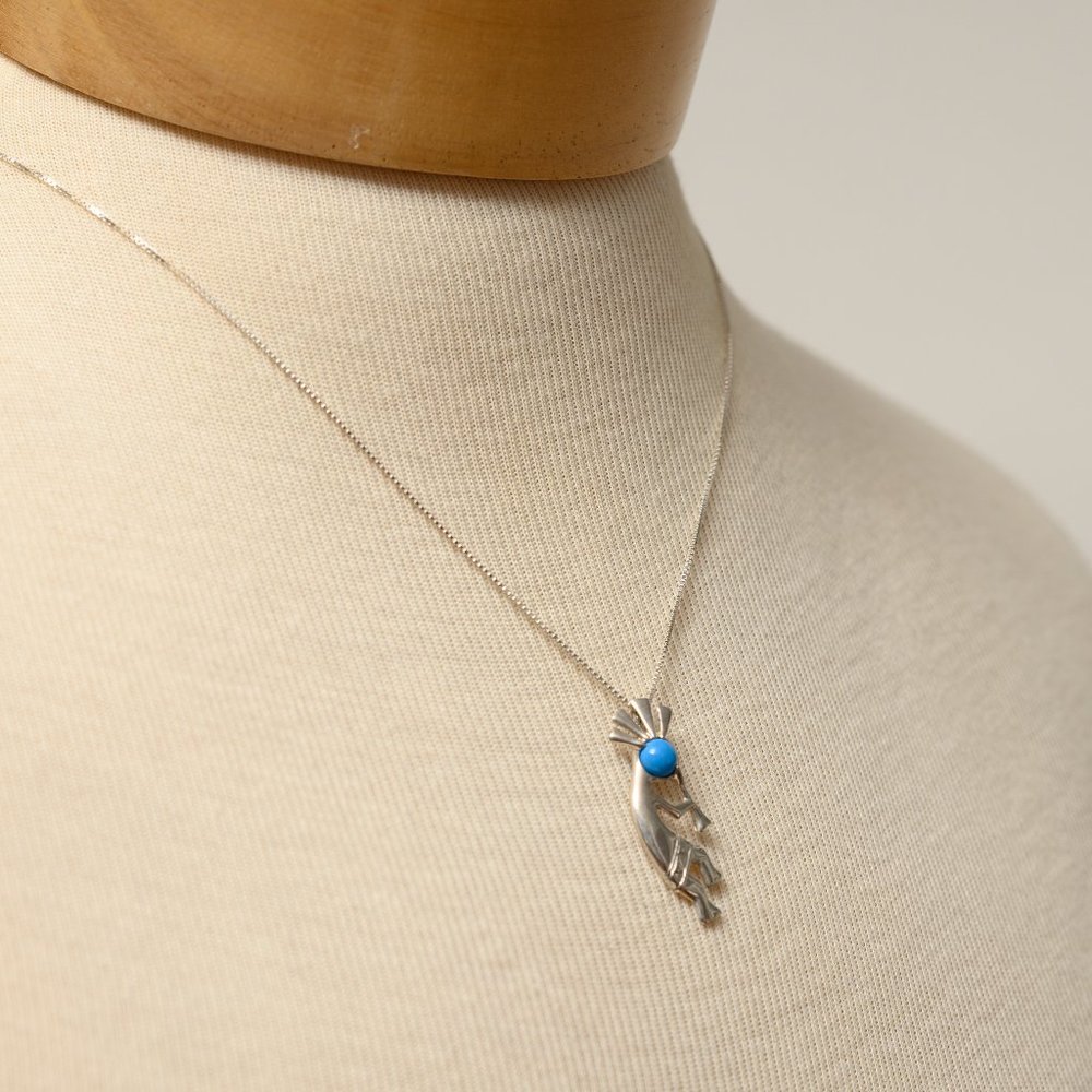Genuine Silver Turquoise Kokopelli Necklace